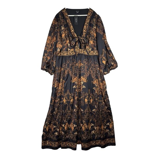 City Chic Ivanna Maxi Dress Black Gold‎ Scarf Print Plus 22 XL Boho Romantic NWT - Picture 2 of 16